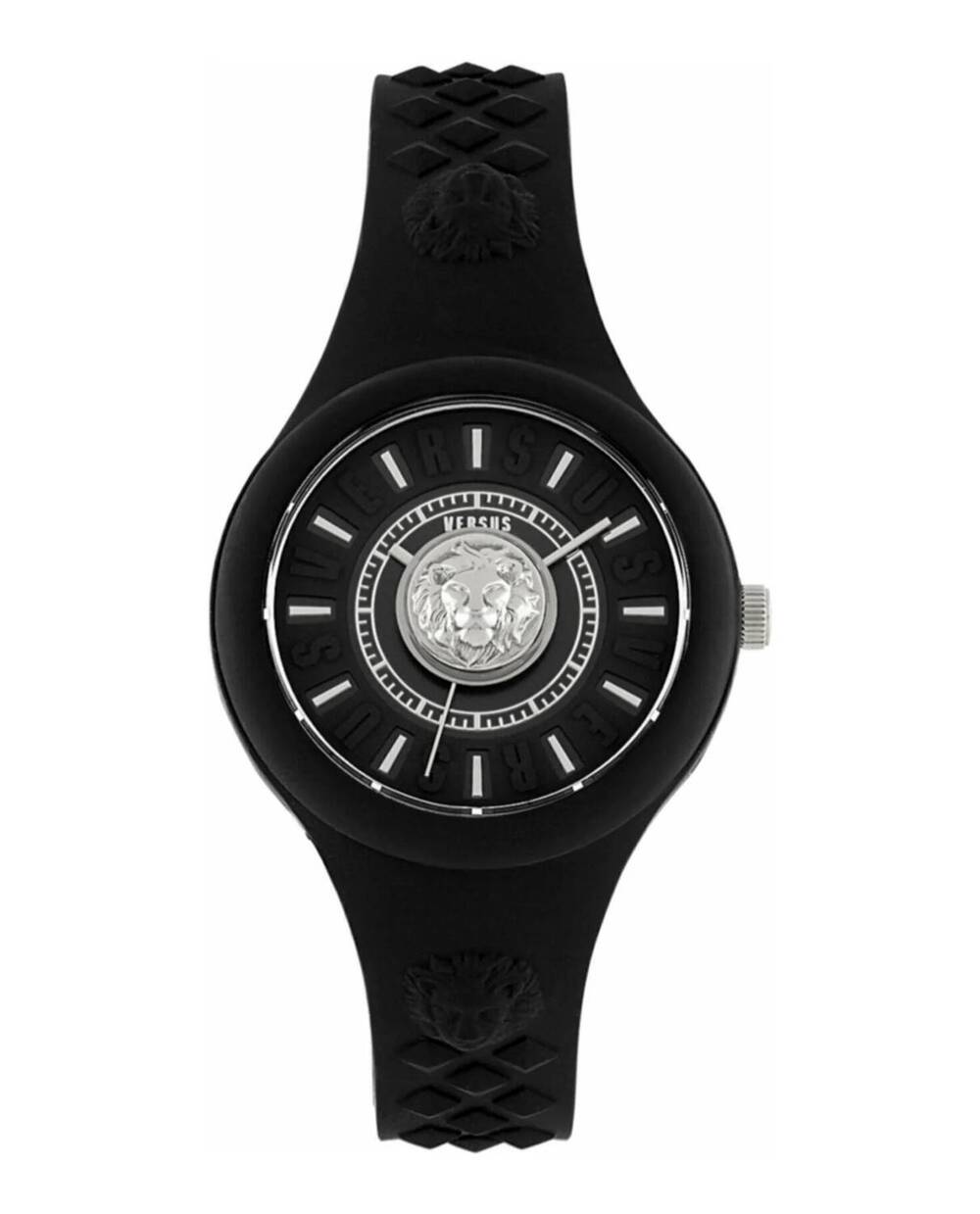 NEW VERSUS VERSACE women's fire island lion strap watch in black